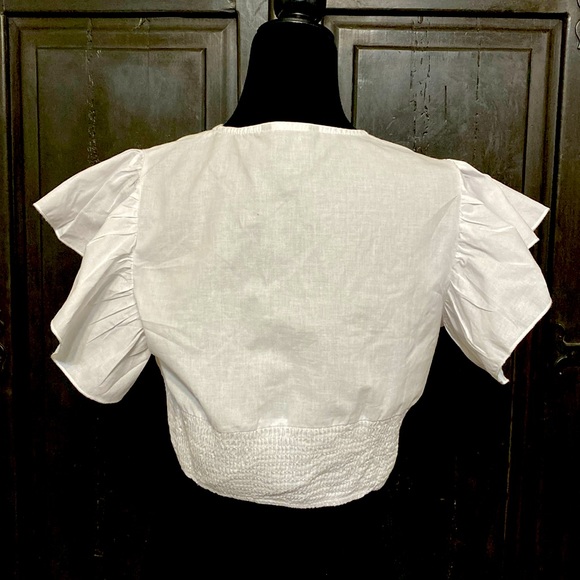 SHEIN white Ruffle sleeves, v-neck Cropped top. Size Large with bag - Picture 3 of 9